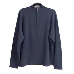 DANIEL BISHOP Men's Cashmere Mock Neck Sweater with Half-Zip Navy Blue L